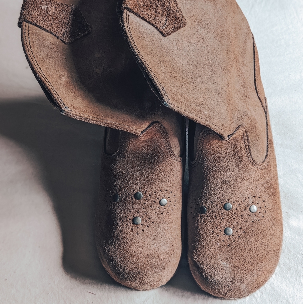 Tan Suede Sanita Boots with Brass / Metal Decorations
